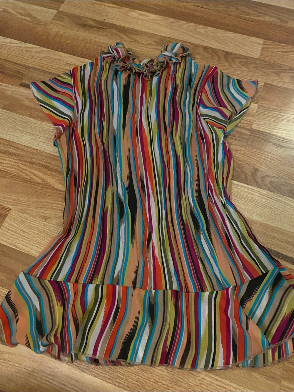 Multistripe Ruffle-Trim Button Front Blouse - Picture 5 of 5